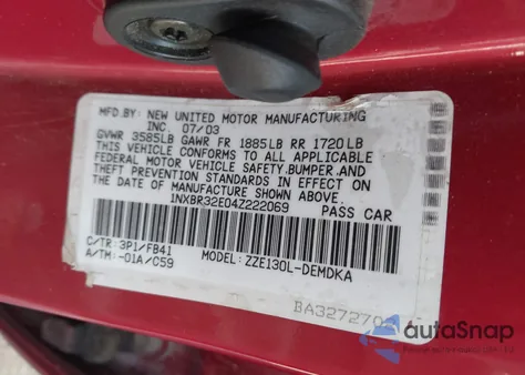 2004 Toyota Corolla Ce z USA, uszkodzony, nr VIN 1NXBR32E04Z222069